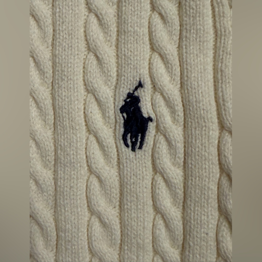 Ralph Lauren Ivory Cable Knit Cardigan with Polo Pony - Picture 3 of 4